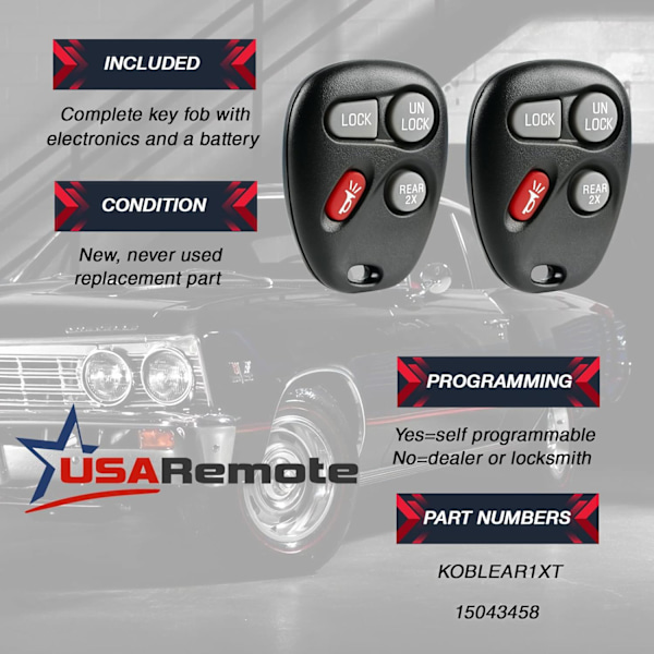Fjärrkontroll Nyckelbricka Passar Chevy Astro, Blazer och GMC Jimmy, Safari 2001 2002 2003 2004 2005 (KOBLEAR1XT, 15043458), Set o