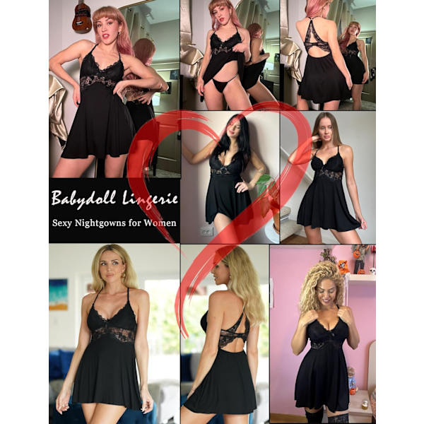 2025 Senaste Modell Dam Underkläder Spets Modal Pyjamas Nattlinnen Babydoll Klänning Spaghettiband Sovkläder Chemise Svart Stor