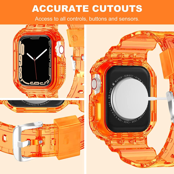 Kompatibel med Crystal Clear Apple Watch-band, 45 mm 44 mm Fluorescent Orange 42/44/45mm