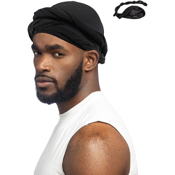 Halo Turban för Män - Satinfodrad Durag-For-Men Elastisk Black