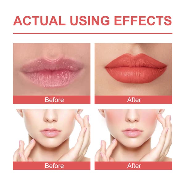 Letvægts fløjlsblush og læbeglanscreme, multifunktionel blush-stick til konturering og makeup.