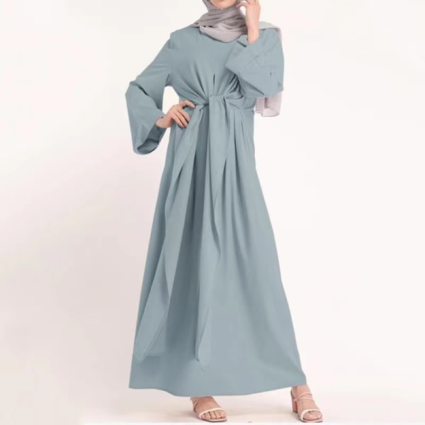 Muslimsk retrokjol med hög midja, enfärgad, temperamentdesign Light blue 2XL