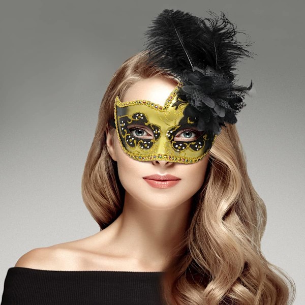 2025 Senaste Modell Fjäder Maskeradmask, Venetiansk Kostym Julmask. Svart & Svart