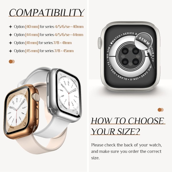 2-pack vattentätt Apple Watch case för Series 8 Silver+Rose Gold 41mm