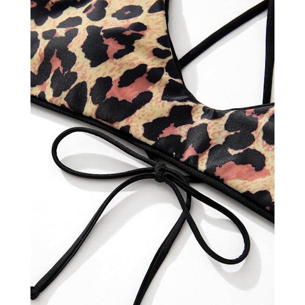 Högmidjad Tanga Bikini Set för Kvinnor Vändbar String 2-Dels Baddräkt 56 Leopard Stor