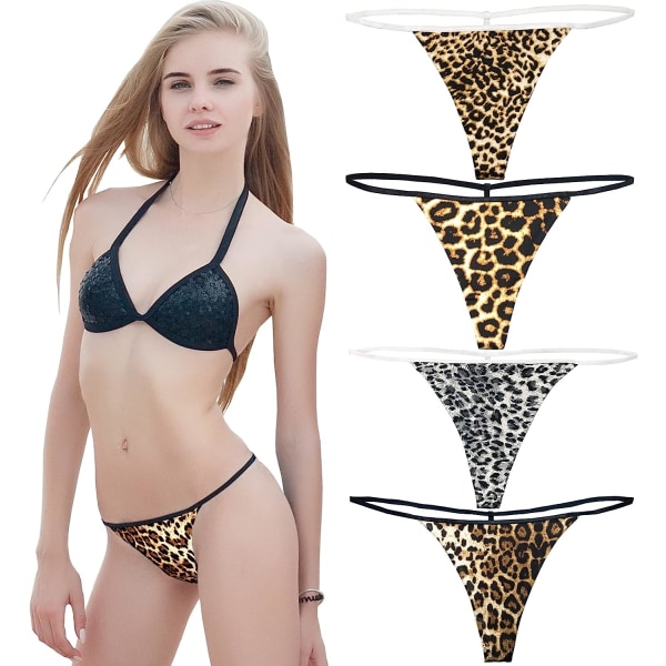 Bomulls-G-String Tanga för Kvinnor T-Bak G-String Underkläder Leopard XL