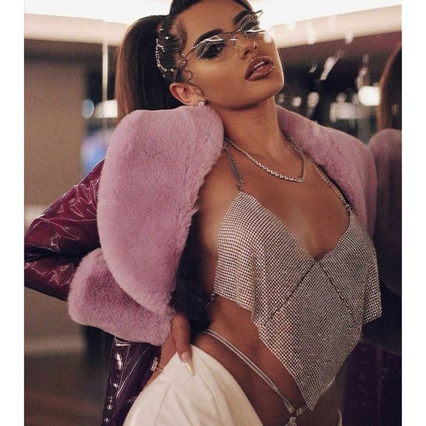 2025 Senaste Modell Sexiga Kroppskedjor Silver Crop Tops Bikini Paljetter Halter Rygglös BH Kroppskedja