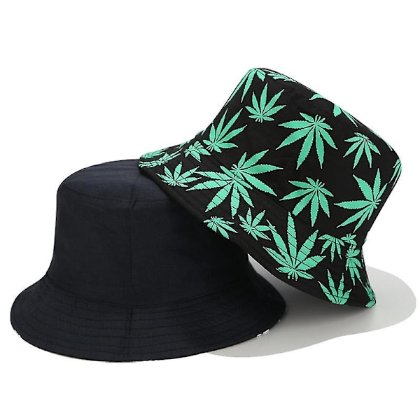 2025 Senaste Modell Panama Bladtryck Bucket Hat Hip Hop Fiskehatt Utomhus Sommar Casual Bomulls Bucket Keps Svart med Grön