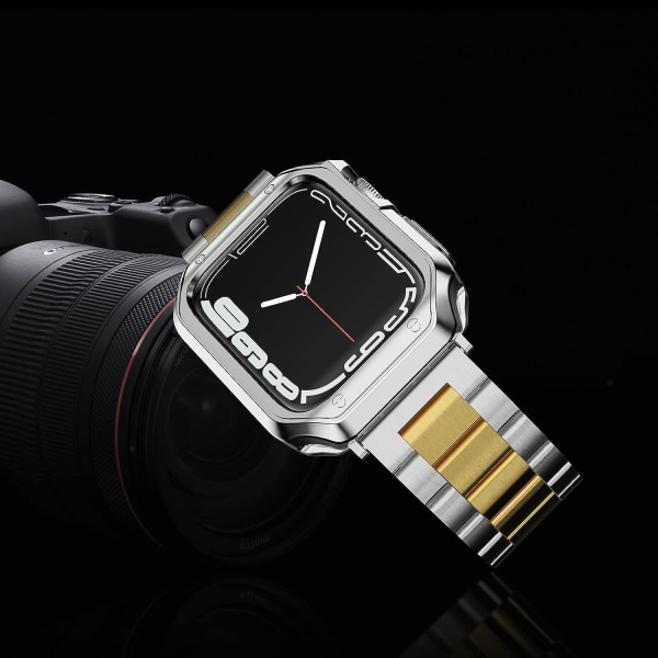Kompatibel med Apple Watch Band och case Silver+Gold 38/40/41mm