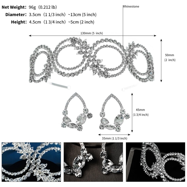 Brudörhängen och hårbågar set ihålig legering diamant silvery