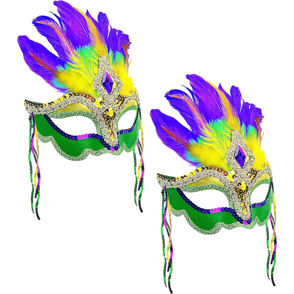 2025 Senaste Modell 2-pack Mardi Gras Mask Fjädrar Venetiansk Maskeradmask för Karnevaler Halloween Cosplay Party för Kvinnor Dam C