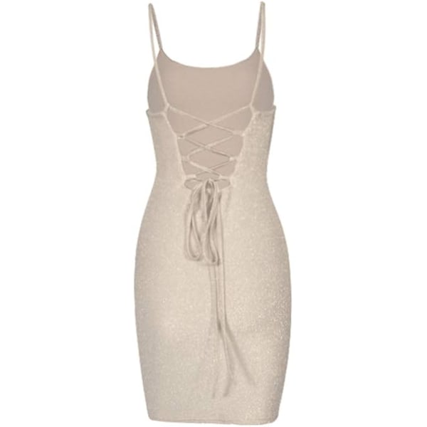 2025 Senaste Modell Dam Sexig Glitter Spagettiband Spets Uppknuten Rygg Bandage Bodycon Mini Klubb Party Klänning
