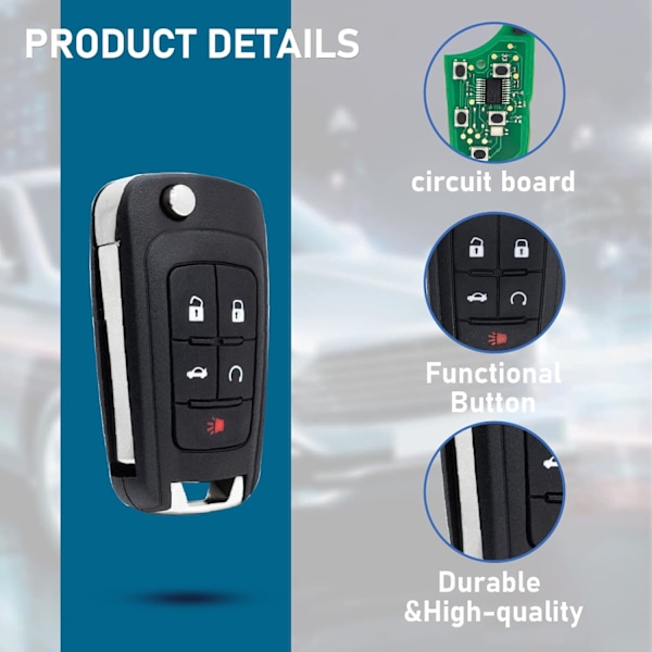 Ersättningsnyckel med fjärrkontroll Passar Chevy Cruze Equinox Camaro Impala Malibu Sonic GMC Terrain Buick Regal Verano Encore Allure Lacr