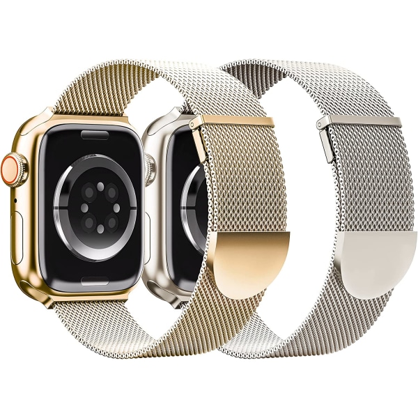 2-pack metallmagnetband som är kompatibelt med Apple Watch Rose Gold/Starlight 38/40/41 mm