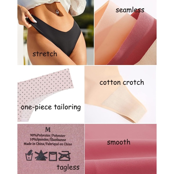 Sömlösa T-backs för Kvinnor Osynliga Underkläder V-Midja Stretch Hua-9 Thongs Pack XS-S