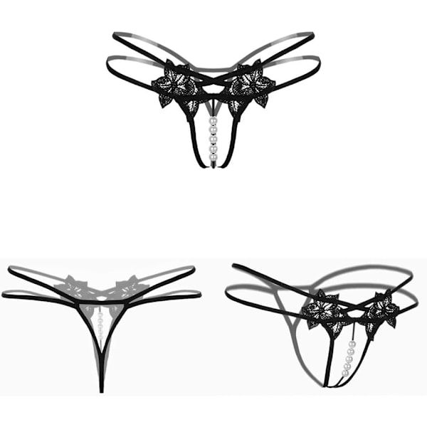 2025 Senaste Modell LINUMIN Sexiga Trosor för Kvinnor, Blommig Spets, Briefs, Stringtrosor, 4-pack, Svart, Medium