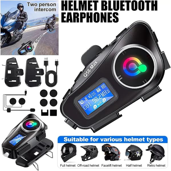 2025 Seneste Model Motorcykel Intercom Hjelm Bagklips Bluetooth Headset LCD Vandtæt