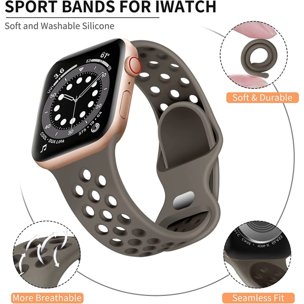 Sportband Kompatibla med Apple Watch Band Serie 7 45mm Olivegrey/Coffeegrey 42mm/44mm/45mm/49mm S/M