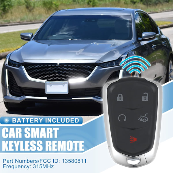 2st 315MHz HYQ2AB 5 Knapp Bil Nyckellös Fjärrkontroll Ersättningsnyckel Fob Proximity Smart Fob för Cadillac XTS CTS ATS Blac