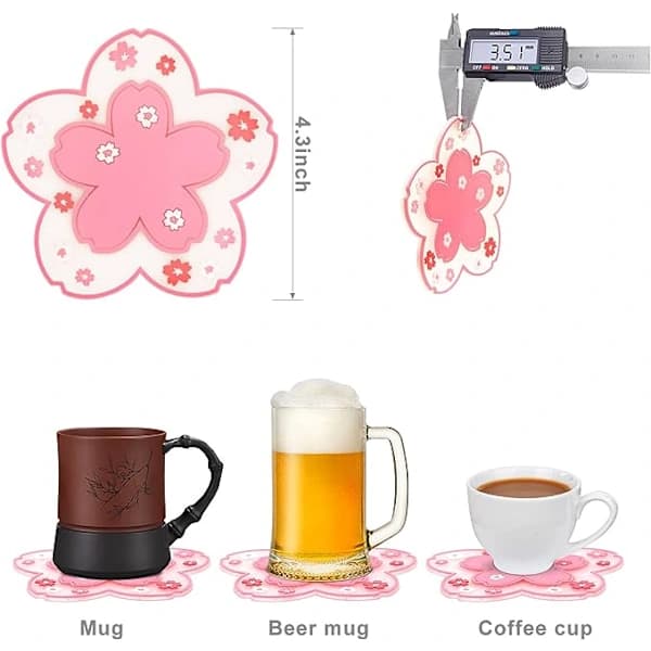 4 stk. Sakura kopunderlag, søde lyserøde Macrame drikkeunderlag, sjove