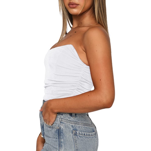 Kvinnors axelbandslös push up korsett crop top bandeau White S