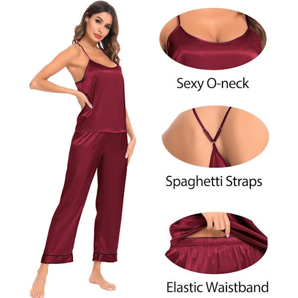 2025 Senaste Modell Dam Satin Pyjamas Set Siden Sovkläder Cami Nattlinne Sexiga Underkläder 2 Delar Topp och Byxor Pyjamas Set