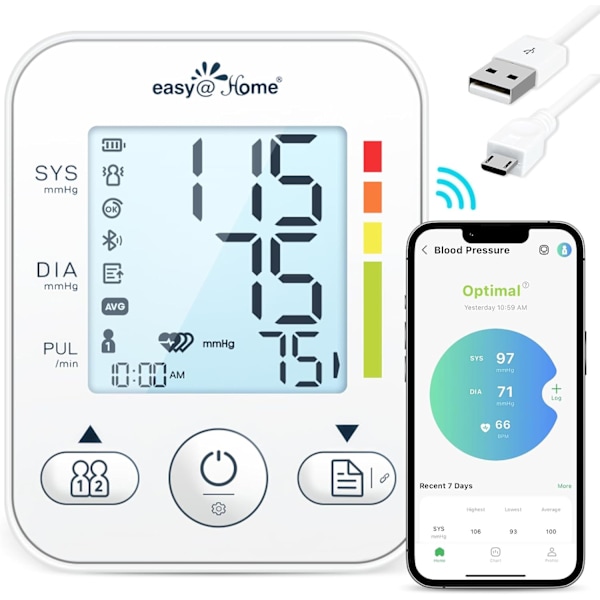 2025 Senaste Modell Blodtrycksmätare: Bluetooth Smart Stor Manschett BP-mätare | Digital Sphygmomanometer | iOS & Android APP | EBP0