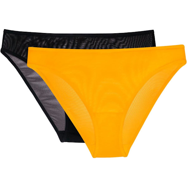 2025 Senaste Modell Dam Trosa i Mesh & Spets, Finns i Multipack Saffran/Svart Nyans Mesh Medium