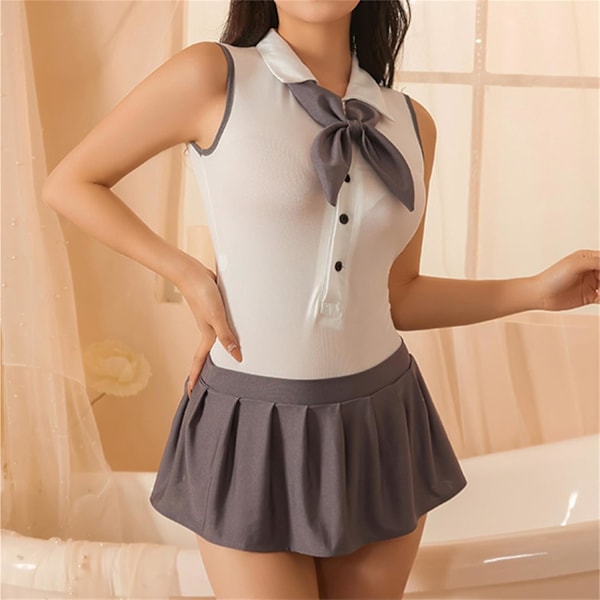 2025 Senaste Modell Underkläder för Kvinnor Sexig Skolflicka Outfit Student Cosplay Kostym Rollspel Set 2 Delar Nattlinne Vit One Size