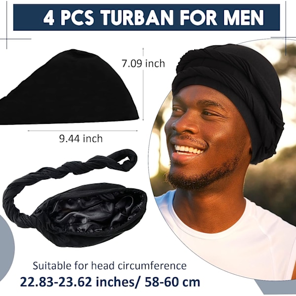 4 stycken turbaner för män Twist huvudband för män Stretch 4PCS 4