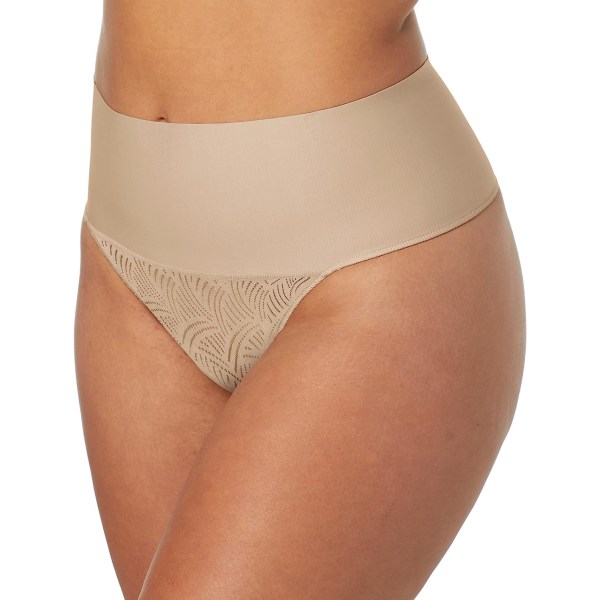 Dam Tämj Din Mage Spets Tanga Underkläder, Fast Kontroll Beige Swing Lace L