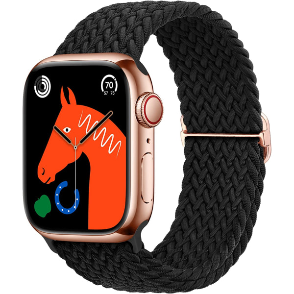 Flätat Elastiskt Justerbart Armband för Apple Watch Black&Rose gold buckle 38MM/40MM /41MM