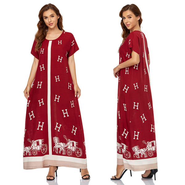 Röd muslimsk klänning med lös printed red XL
