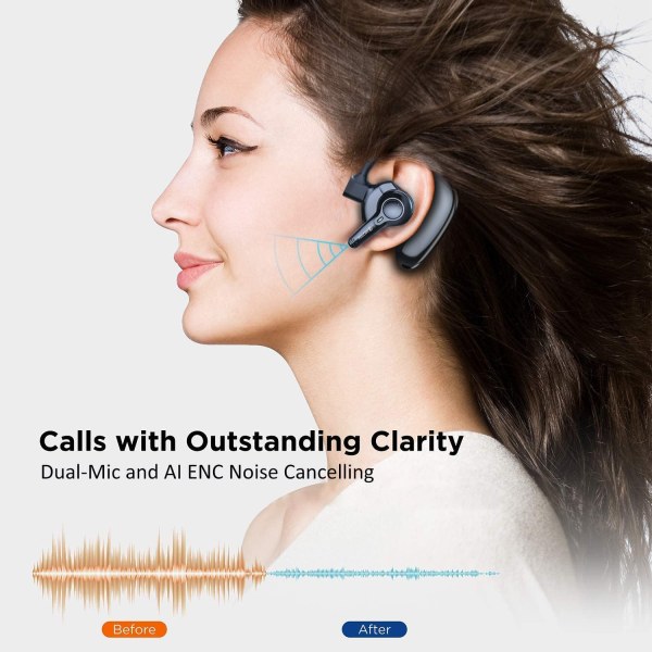 Dual-Mic AI brusreducerande Bluetooth headset för mobiltelefon