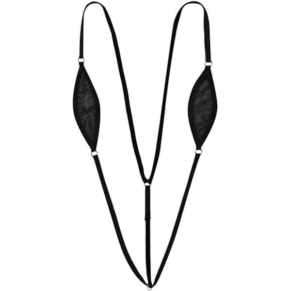 Micro V-formad stringbikini för damer, baddräkt i ett stycke, monokini, stringbody, svart, One Size