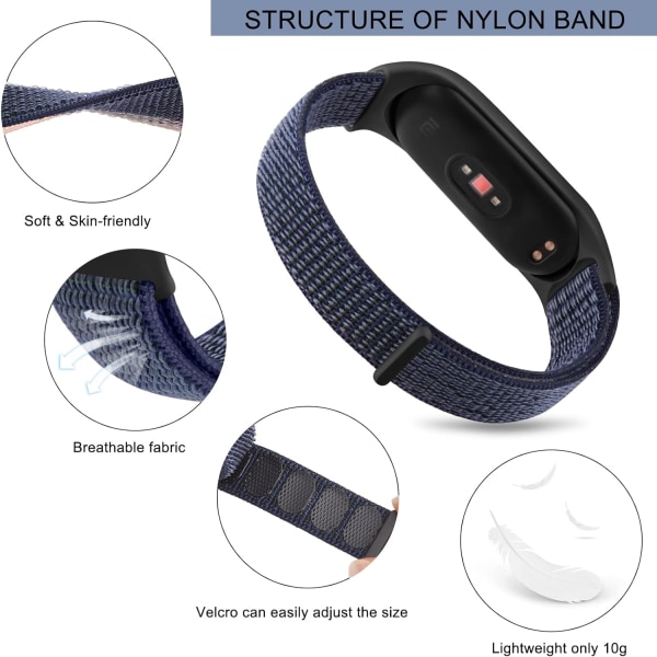 Nylonband för Xiaomi Mi Band 5/ Mi Band 6, 3-pack Mjukt Tyg Klockband