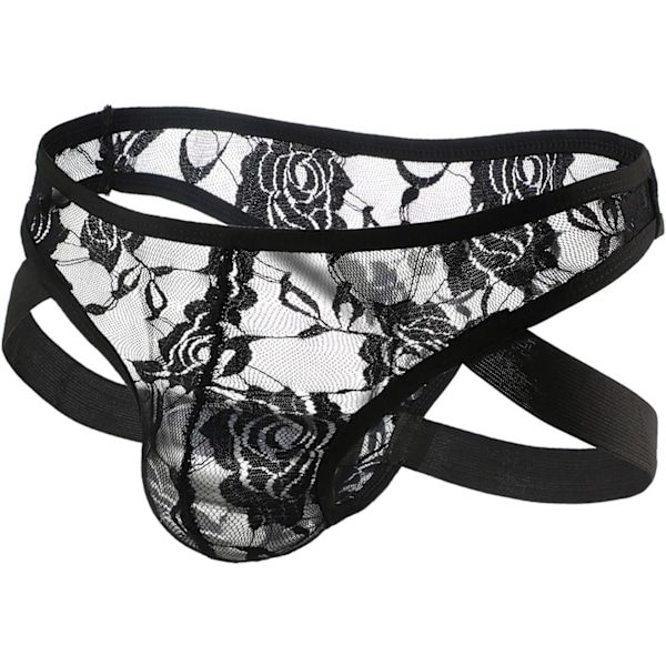 2025 Senaste Modell Herr Sexiga Underkläder Spets Genomskinlig Jockstrap Kalsonger Låg Midja Leggings Rem Bälte T-Formade Underkläder Svart Medium