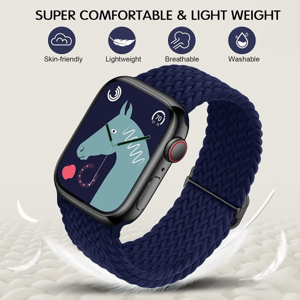 Flätat stretchigt justerbart armband för Apple Watch Nave Blue 38MM/40MM /41MM