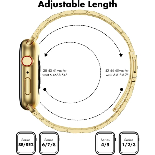 Armband för Apple Watch 38mm 40mm 41mm 42mm 44mm 45mm Series Shiny Gold 45mm 44mm 42mm