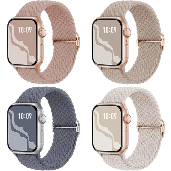 Flätad Stretchy Solo Loop kompatibel för Apple Watch Band 4pcs 3 38/40/41mm