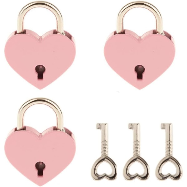 3 st Litet metall hjärtformat hänglås Minilås med nyckel för smycken