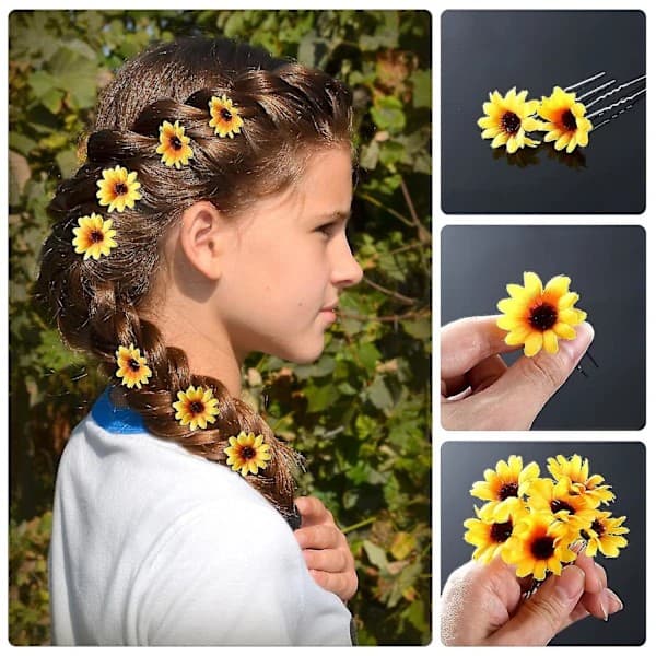 15 solros hårklämmor, plus 3 solros blomsterkrans hårband