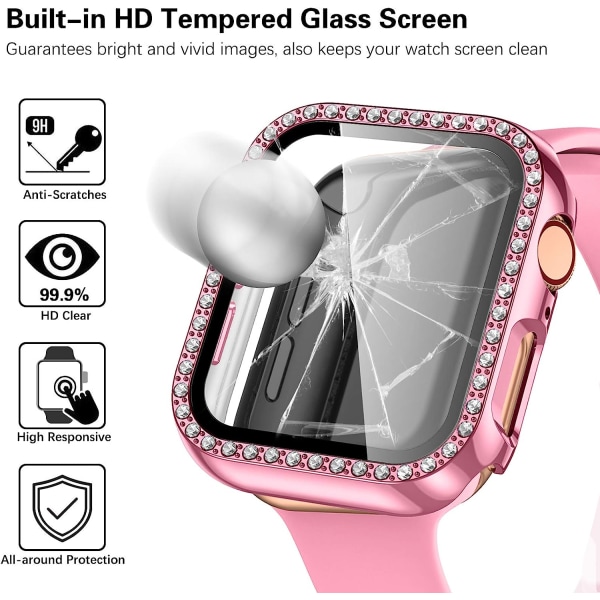 Hårt case för Apple Watch 44Mm, Bling Diamonds med skärmskydd Rose Pink 44mm
