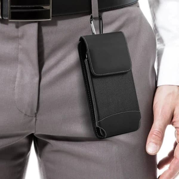 Universal lodret smartphone bælteetui nylon karabinhageclips sort - AVIZAR - Universal - Sort Sort