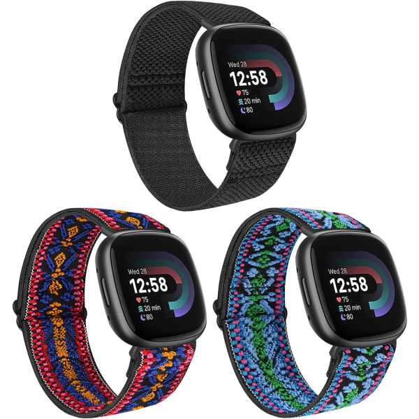 Elastiska Nylonband för Fitbit Versa 4 - 3-pack Ersättningsband