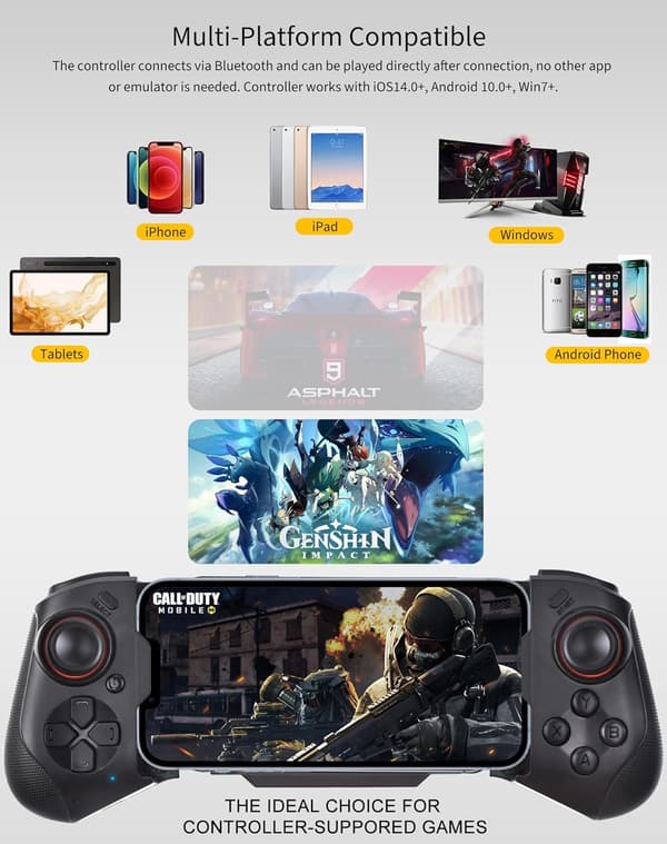 2025 Seneste Model Mobil Spilcontroller til iPhone, Android, PC, Steam, Direct Play, 15 Timers Spilletid, Telefon Controller Gamepad Joystick
