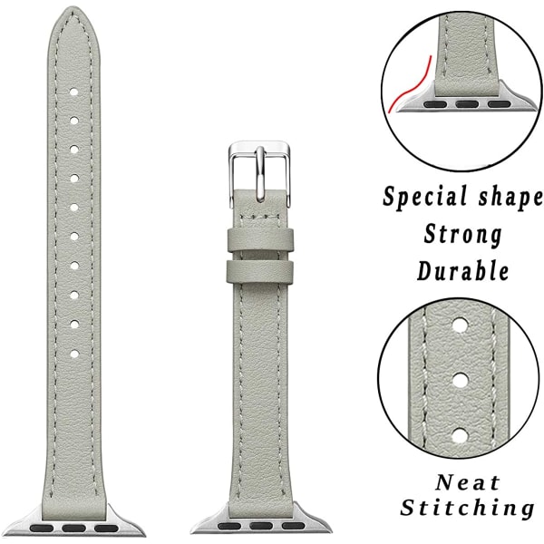 Smala läderband som är kompatibla med Apple Watch Band 38 mm Gray with Silver 42mm/44mm/45mm/49mm