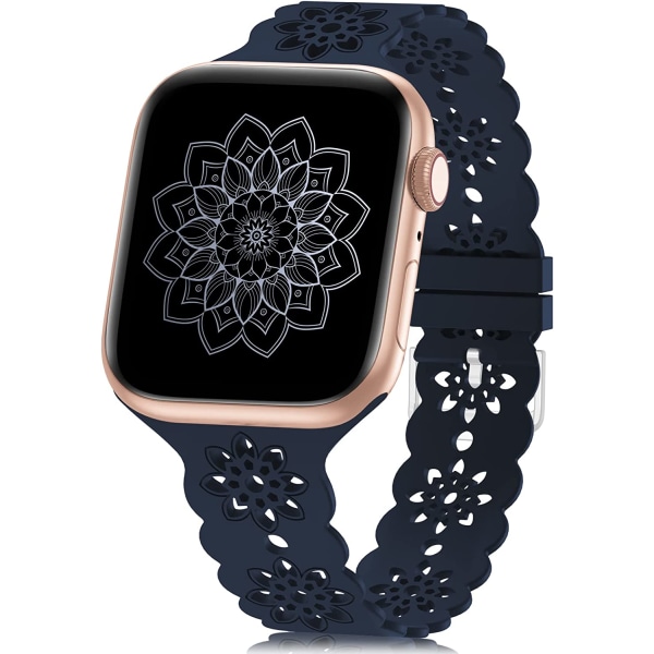 Blommigt silikonband kompatibelt med Apple Watch-band 38 mm Deep Blue 42mm/44mm/45mm/49mm