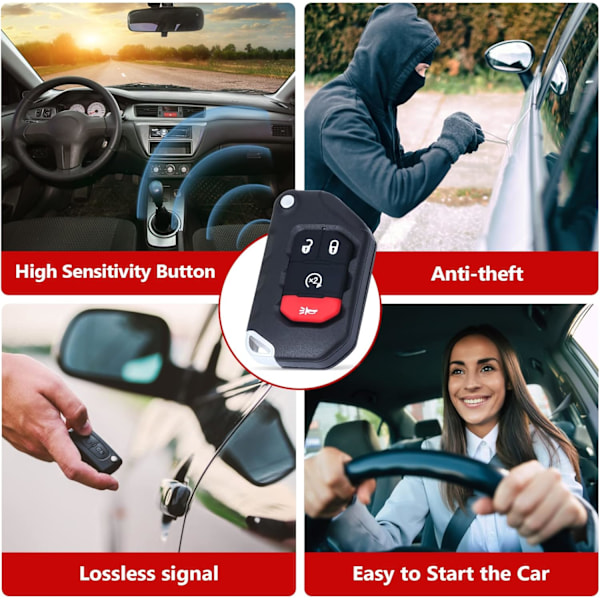 3+1 Knappar Vikbar Smart Fjärrnyckel Ersättning Passar Jeep Wrangler 2018-2022 Gladiator 2019-2022, FCC ID: OHT1130261, P/N: 6