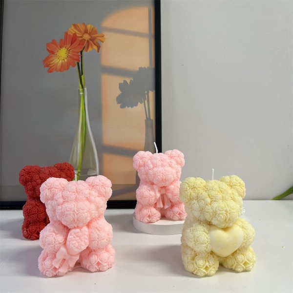 Present Teddy Bear Silikonformar, 3D Rose Bear Silikonformar Rose with Heart